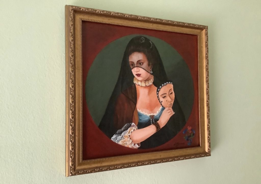 A Lady in a Masquerade Habit – with wooden Frame | Romantic Decorative Art