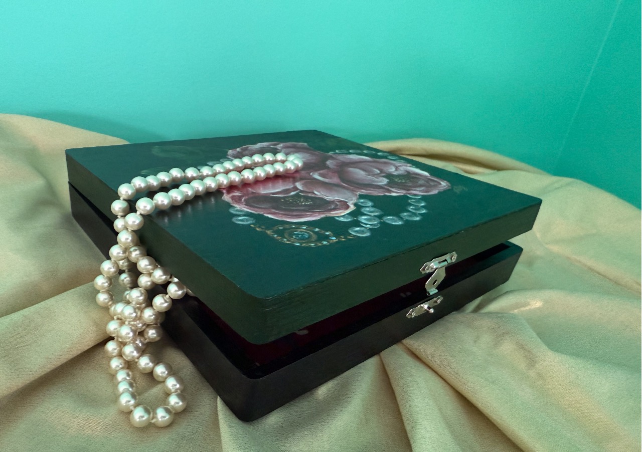 "Roses, Pearls and Evil Eye" - Decorative Keepsake Wooden Box - Image 2